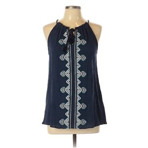 Market & Spruce Navy Blue Embroidered Halter Top